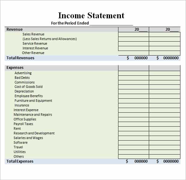 Income statement template