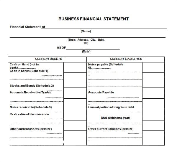financial statement template free download