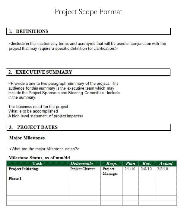 project scope statement template