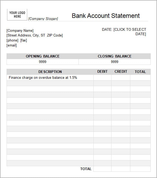 Checking Account Balance Sheet Template 