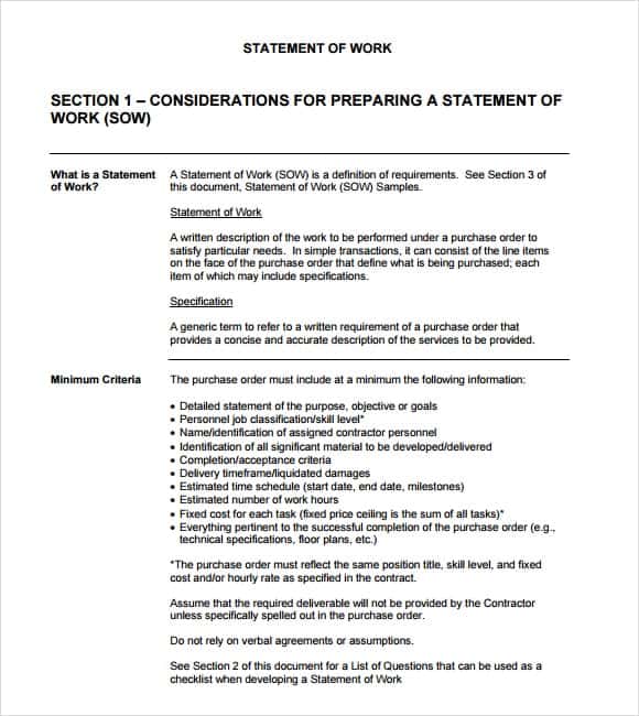 statement of work template