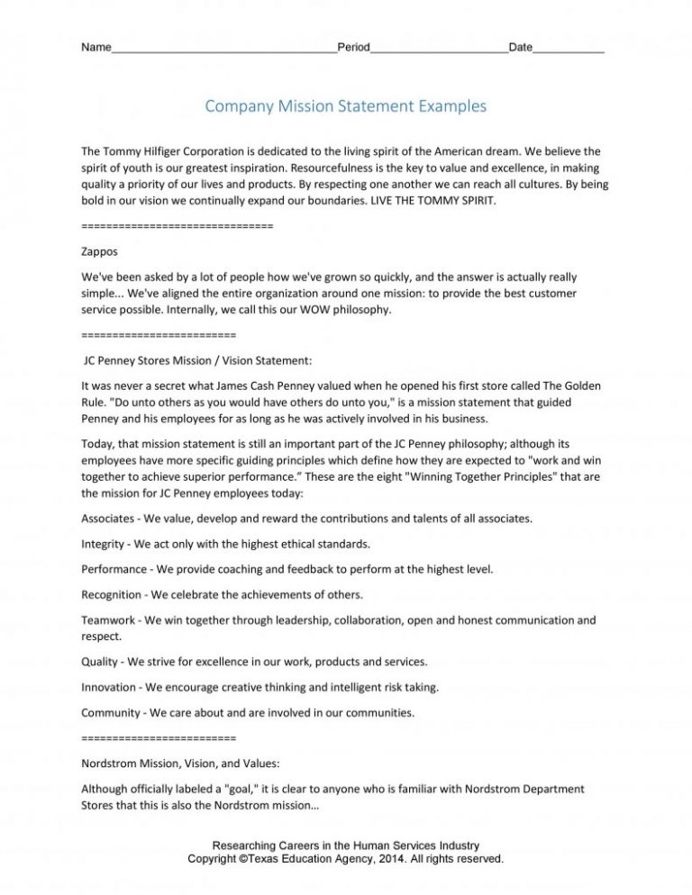 Mission Statement Template 10 Free Word Pdf Format - Riset