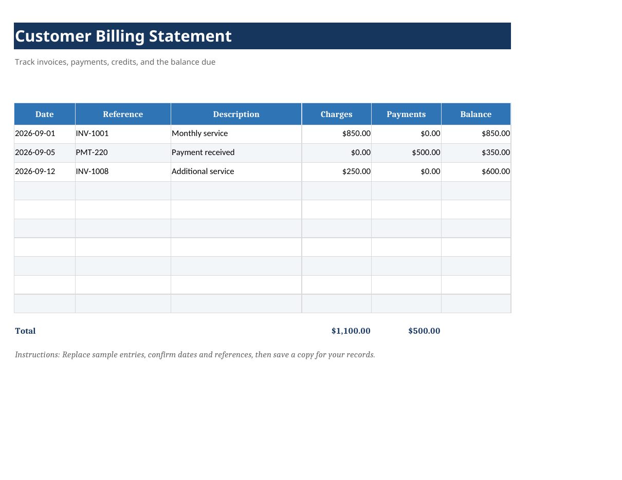 Customer Billing Statement Template preview