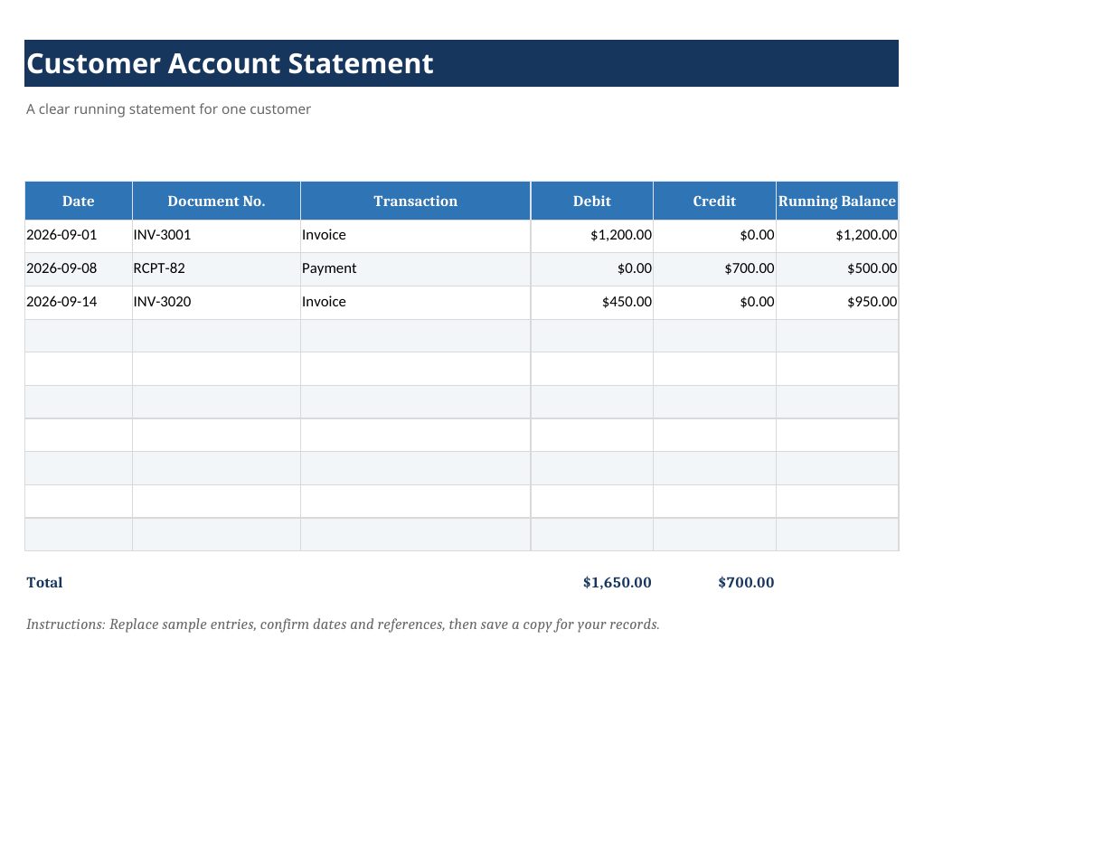 Customer Account Statement Template preview