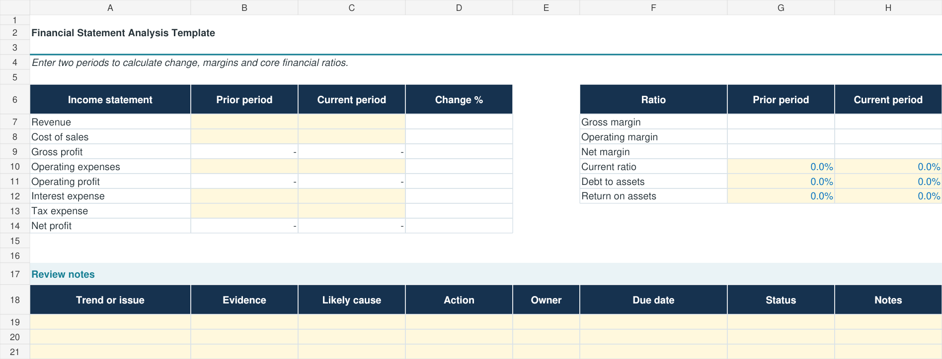 Financial statement analysis Excel template preview