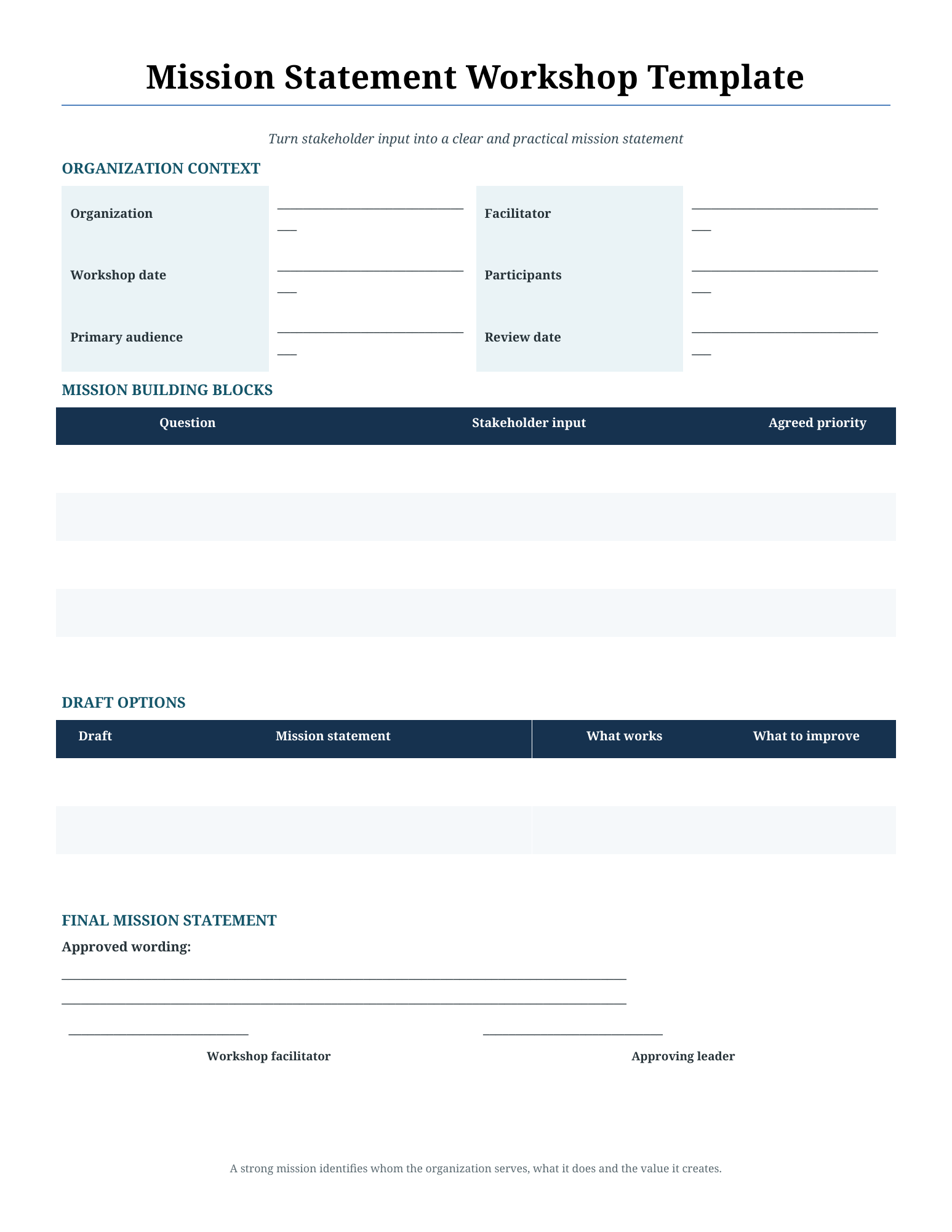 Mission statement workshop Word template preview