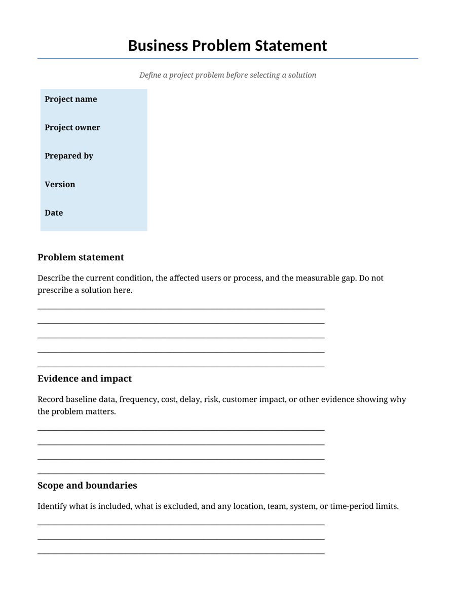 Business Problem Statement Template preview