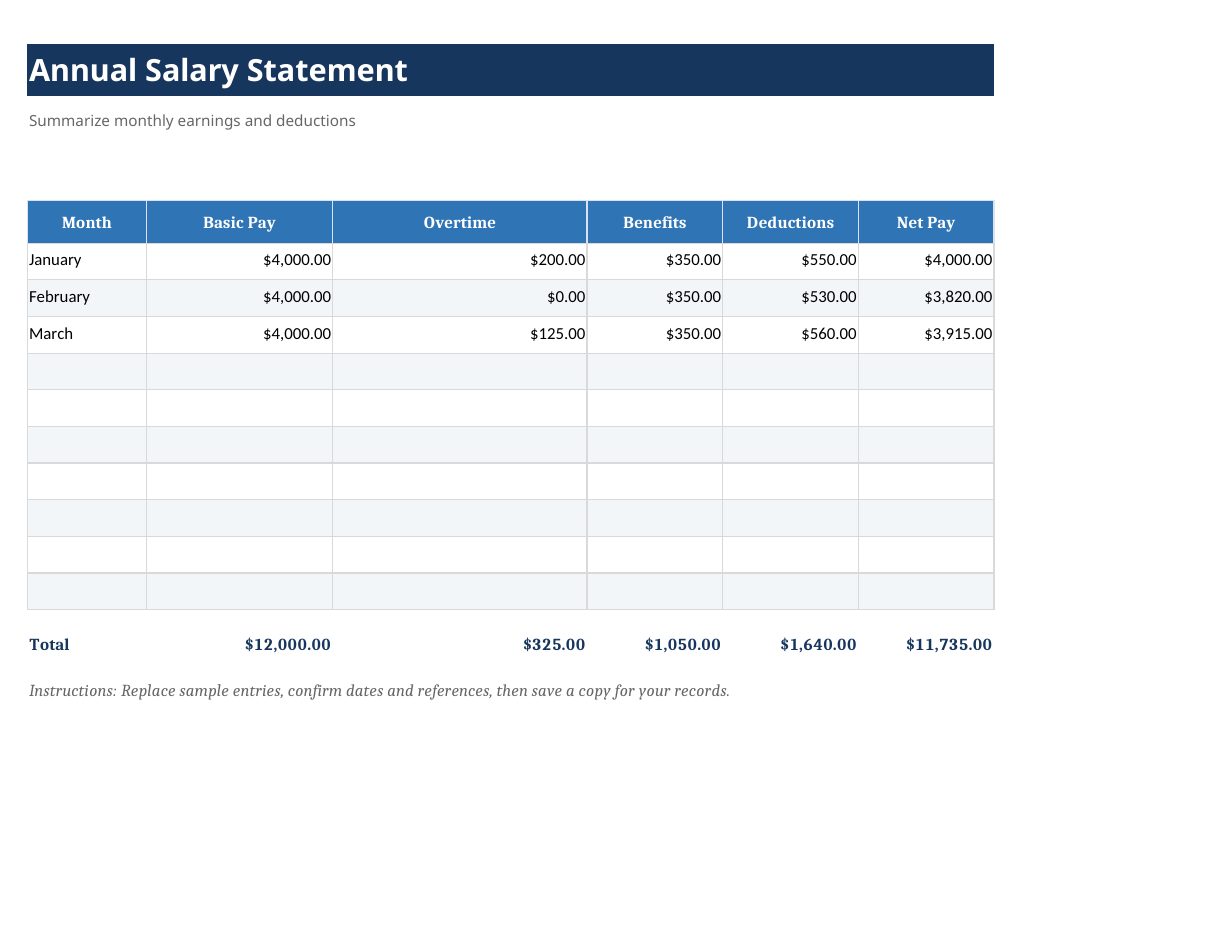 Annual Salary Statement Template preview