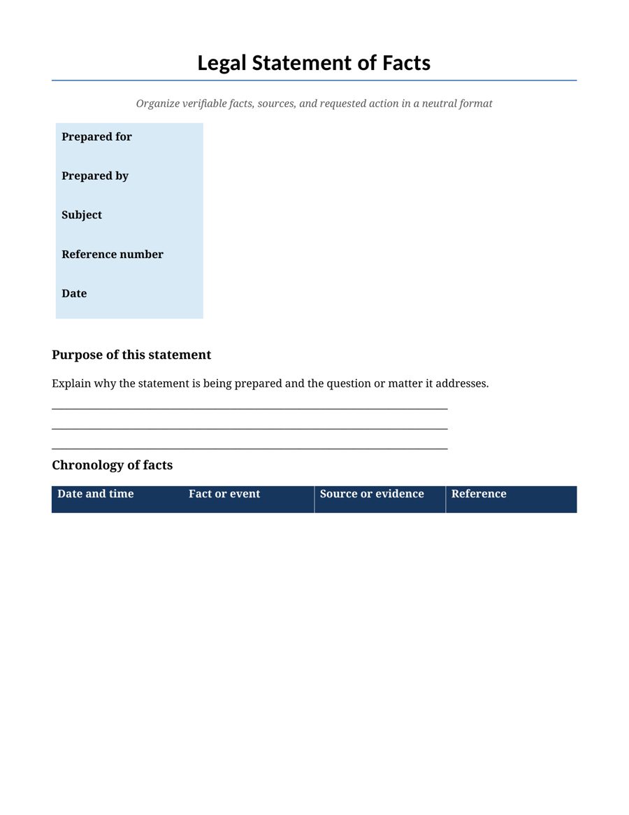 Legal Statement of Facts Template preview