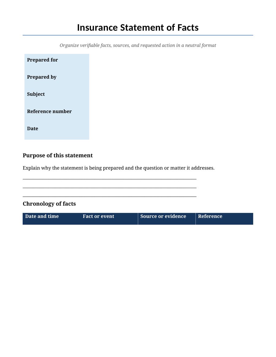 Insurance Statement of Facts Template preview