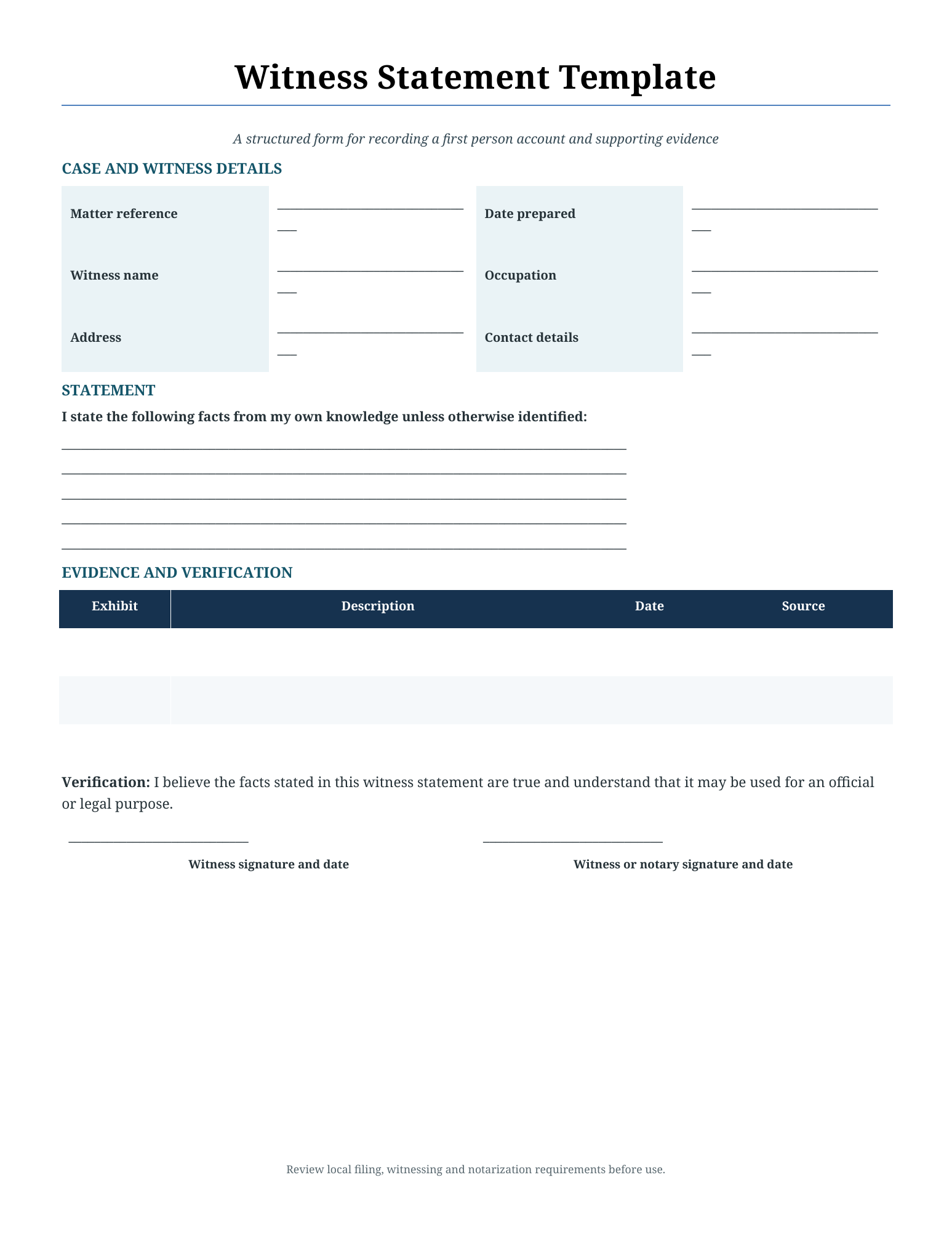 Witness statement Word template preview