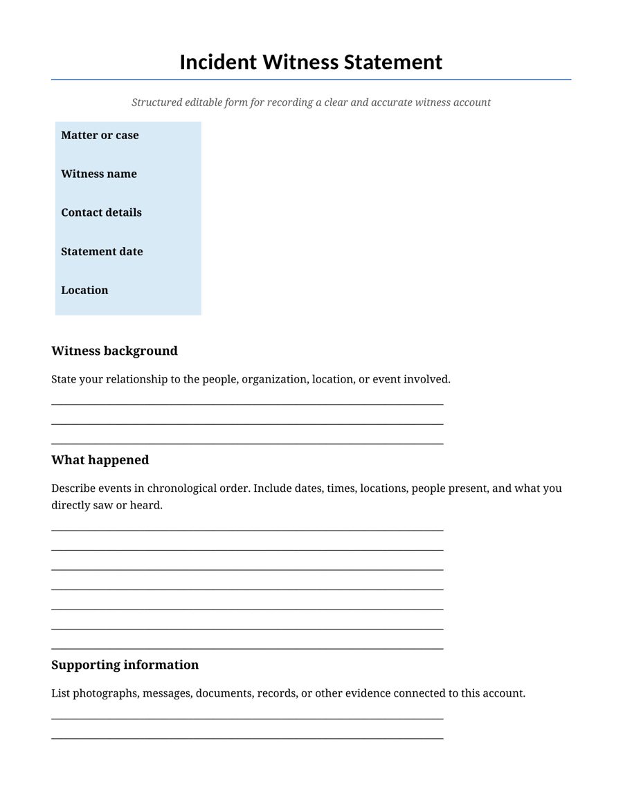 Incident Witness Statement Template preview