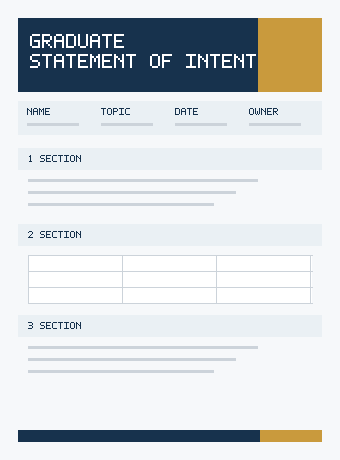 Preview of a professionally designed graduate statement of intent template with planning fields and structured sections