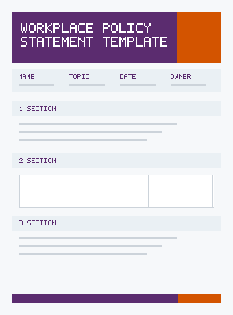 Preview of a workplace department policy statement template with rules, escalation and implementation sections